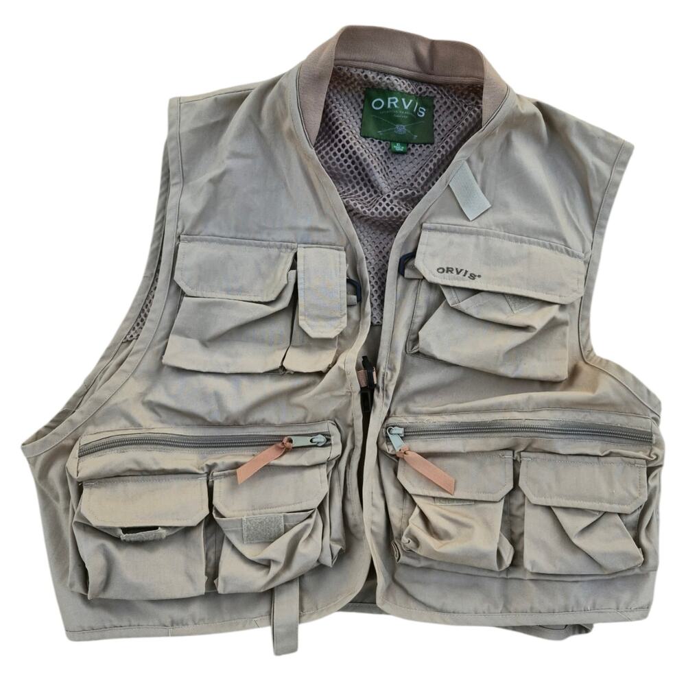 Orvis Fishing Vest XL Khaki Fly Fishing Utility Vest Outdoor Hiking